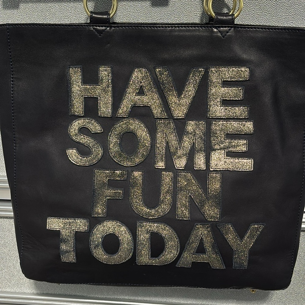 Leather Have Some Fun Today Navy Josie Tote Bag - Picture 4 of 17